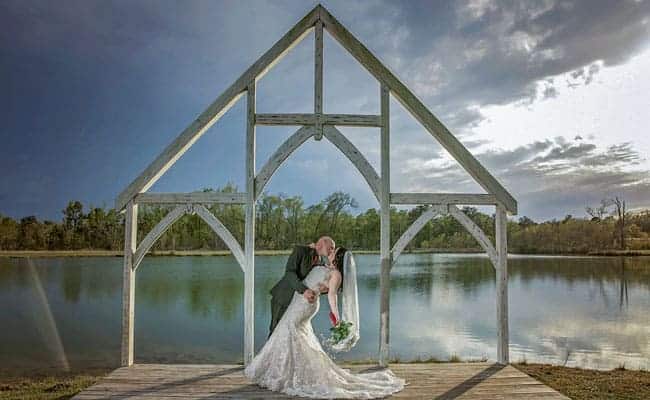 outdoor weddings by a lake pond water